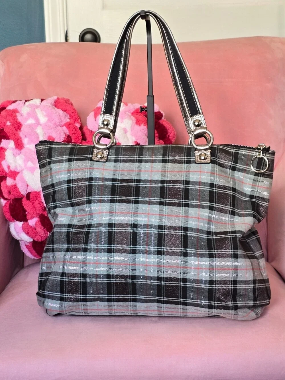 Coach Poppy Tartan Tote 💀Custom💀 Punk Glam Rework (15886)